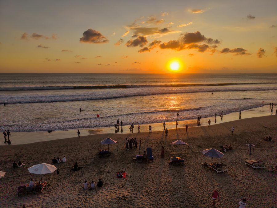 Sunset over a surf beach in Seminyak, Bali
