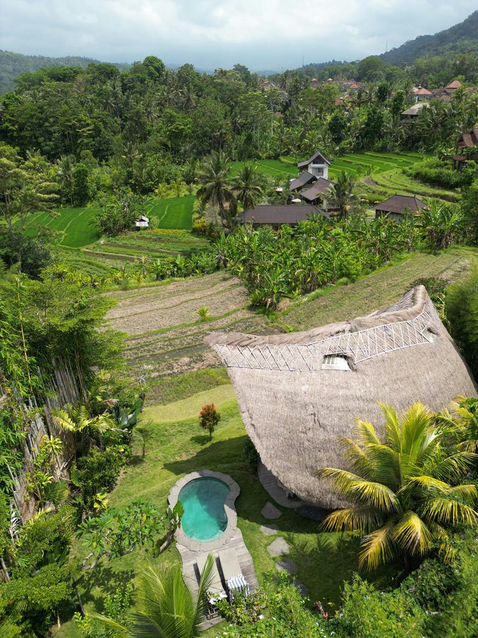 Jungle villa with private pool overlooking Bali rice terraces
