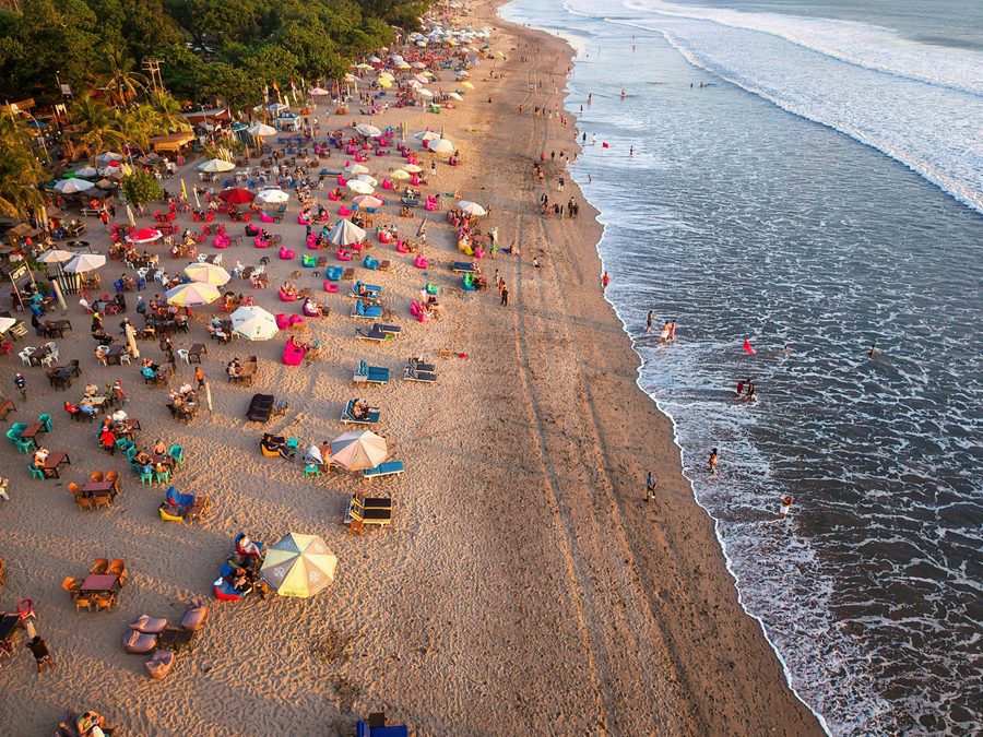 Double Six Beach aerial at golden hour in Seminyak