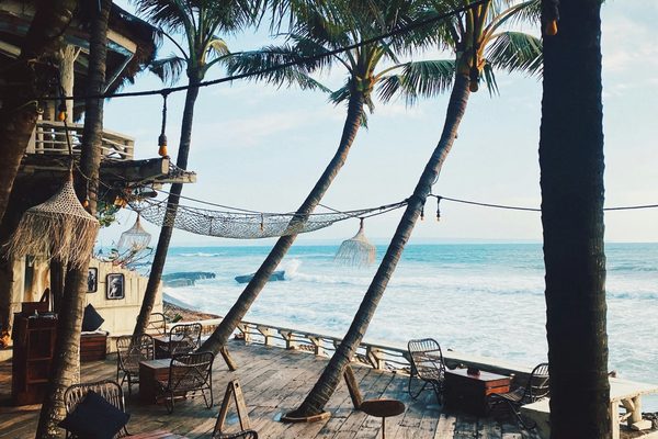 Canggu beach club and surf coast in southern Bali